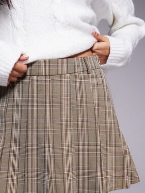 Taupe Plaid Mini Skirt